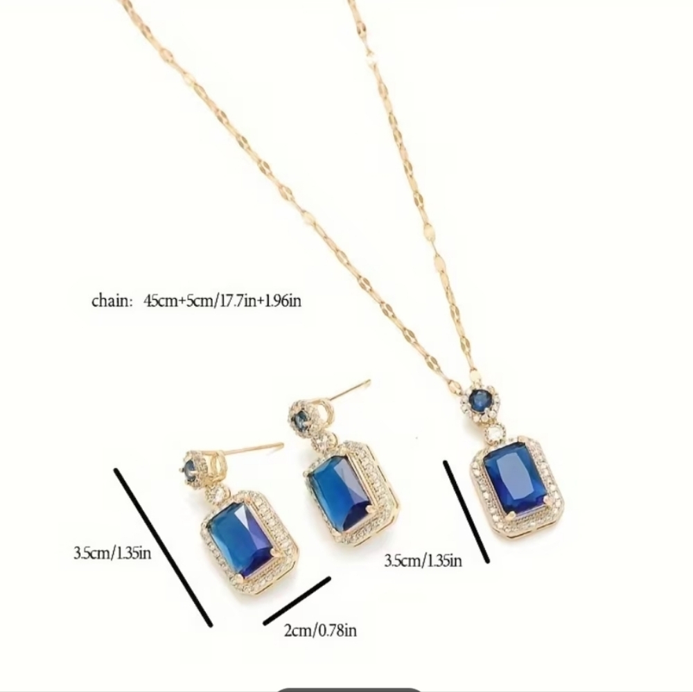 18 K Blue Gold-Plated Necklace With Earrings - Picture 2 of 3